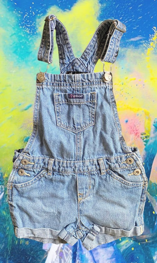 Jordache jean short overalls with crystal heart buttons