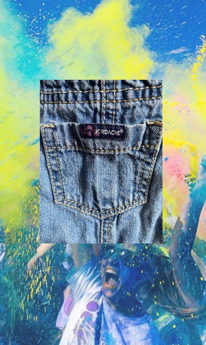 Jordache jean short overalls with crystal heart buttons