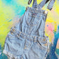 Jordache jean short overalls with crystal heart buttons