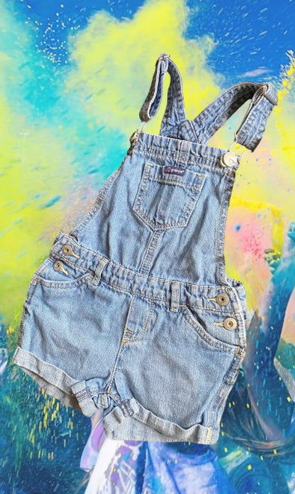 Jordache jean short overalls with crystal heart buttons