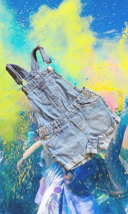 Jordache jean short overalls with crystal heart buttons