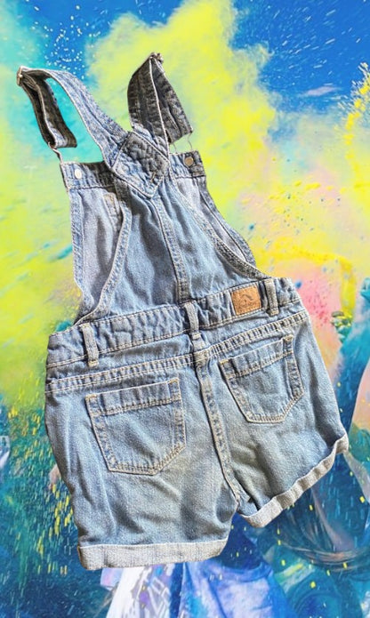 Jordache jean short overalls with crystal heart buttons