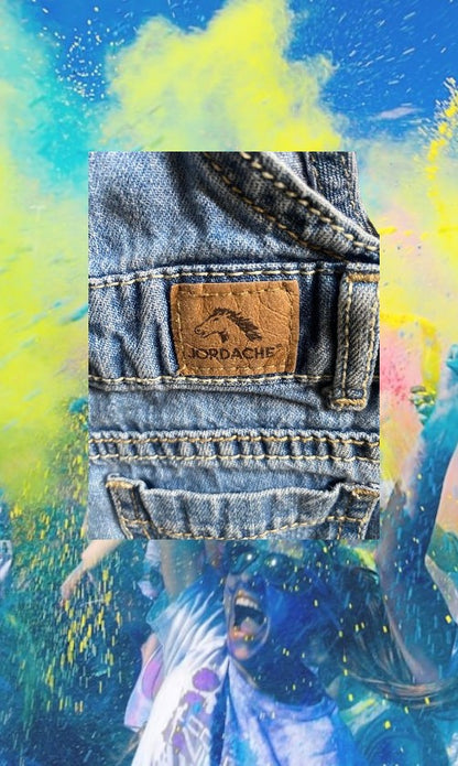 Jordache jean short overalls with crystal heart buttons