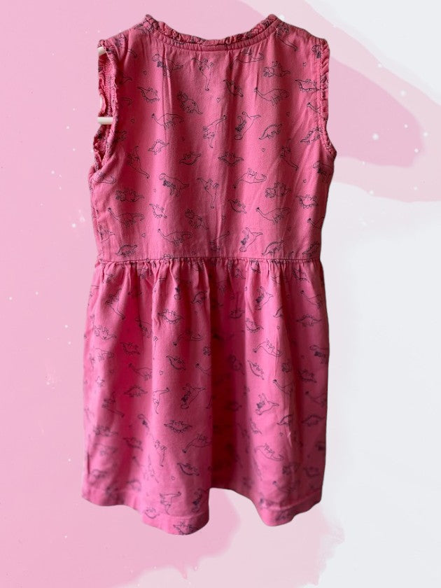 This girl's dress features a fun and playful dinosaur design