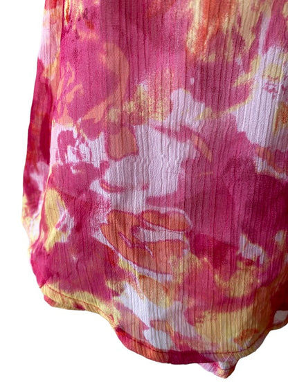 This Blueberi Boulevard dress features a colorful floral design and has flowers around the neckline