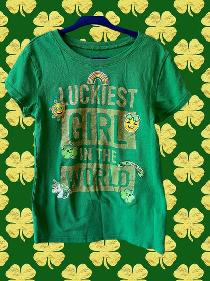 The Children's Place cotton graphic tee is designed with glitter accents and is perfect for St. Patrick's Day