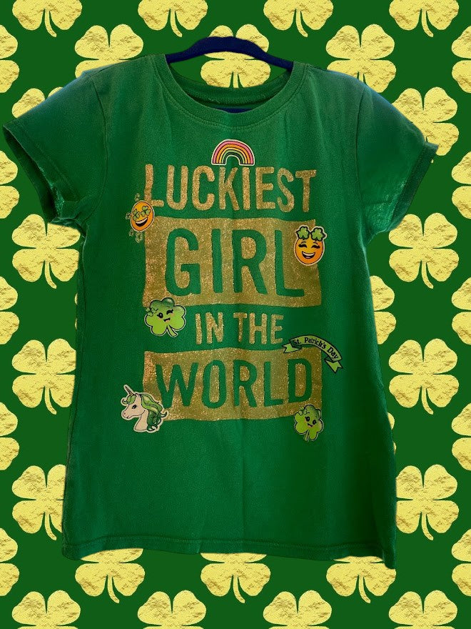 The Children's Place cotton graphic tee is designed with glitter accents and is perfect for St. Patrick's Day