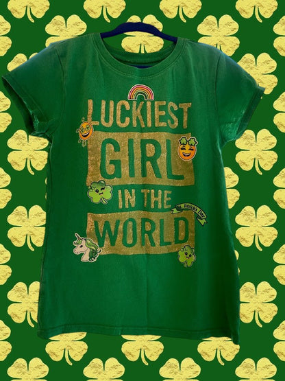 The Children's Place cotton graphic tee is designed with glitter accents and is perfect for St. Patrick's Day