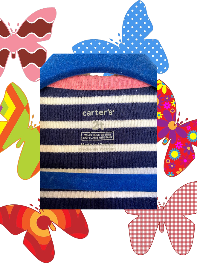 This Carter's appliqué butterfly stripe footed one piece features colorful colors and a pretty big pink butterfly design