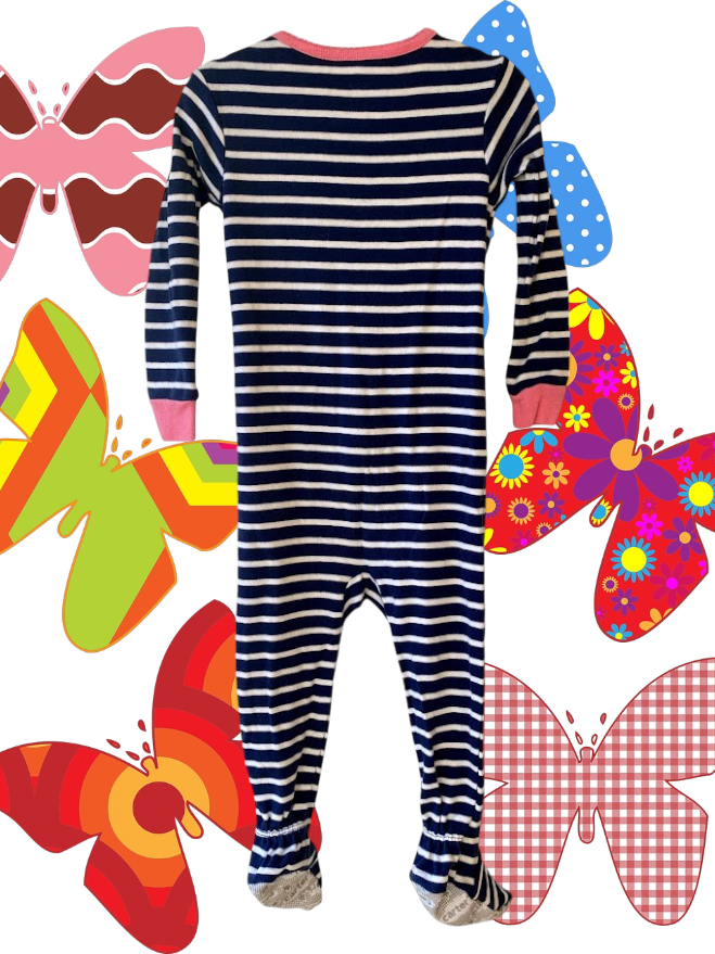 This Carter's appliqué butterfly stripe footed one piece features colorful colors and a pretty big pink butterfly design