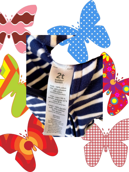 This Carter's appliqué butterfly stripe footed one piece features colorful colors and a pretty big pink butterfly design