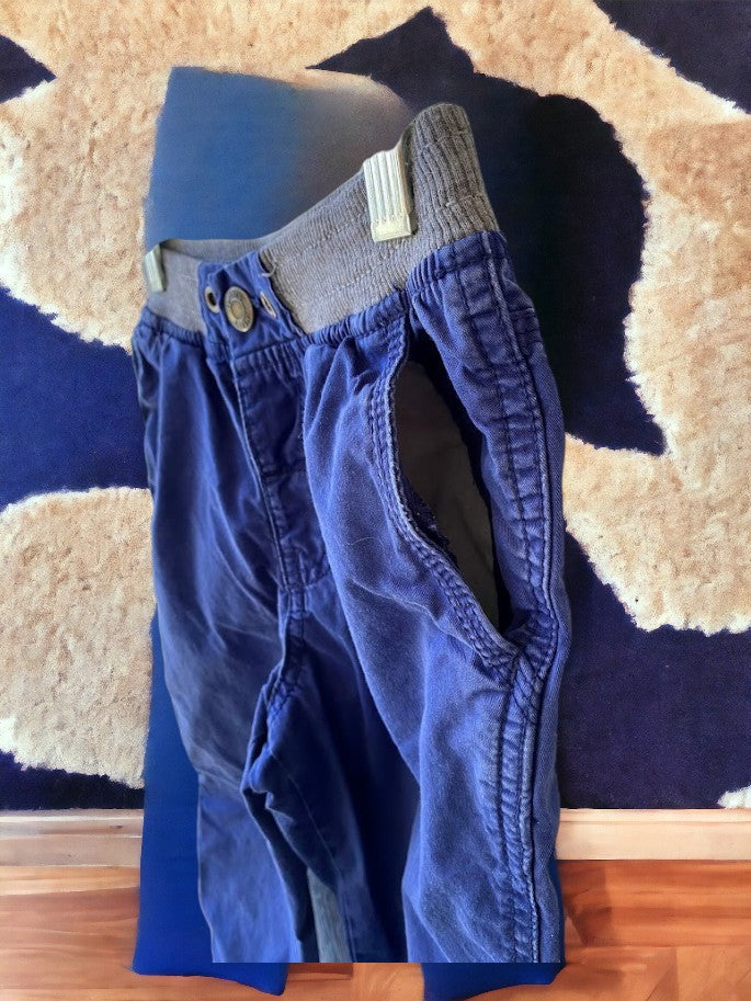 Boy's Cotton Blue and Gray Pull up Pants