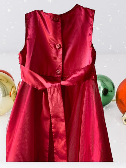 The Holiday Editions girl's sleeveless red floral dress features sequin floral decorations on the top and a front bow for a touch of elegance