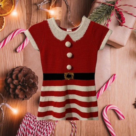 This Holiday Time Christmas dress features a classic stripe design