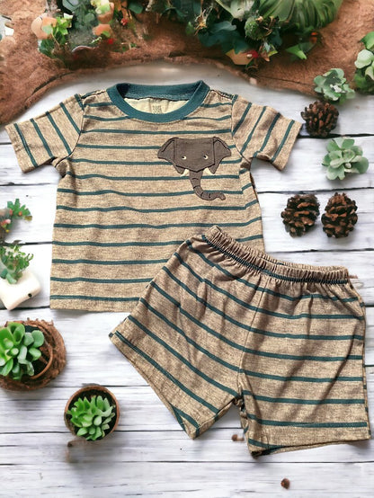 With a fun elephant design and striped pattern, your child will love wearing this cozy set at bedtime.