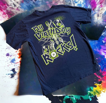 "My Birthday Rocks!" graphics add cool flair to this awesome birthday t-shirt