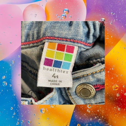 Featuring a unique appliqué design of glitter hearts and stars, these Healthtex jeans are very pretty and fashionable