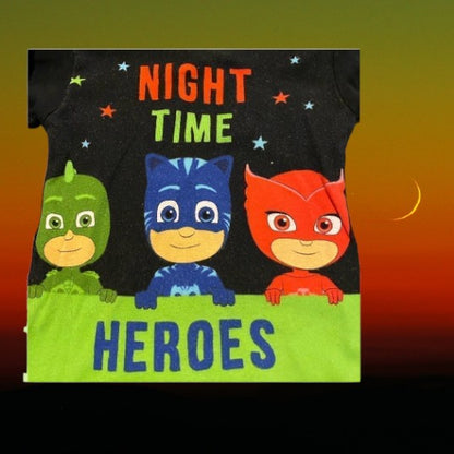 This pajama top features your favorite characters from PJMasks, every boy's favorite show and Night Time Heros
