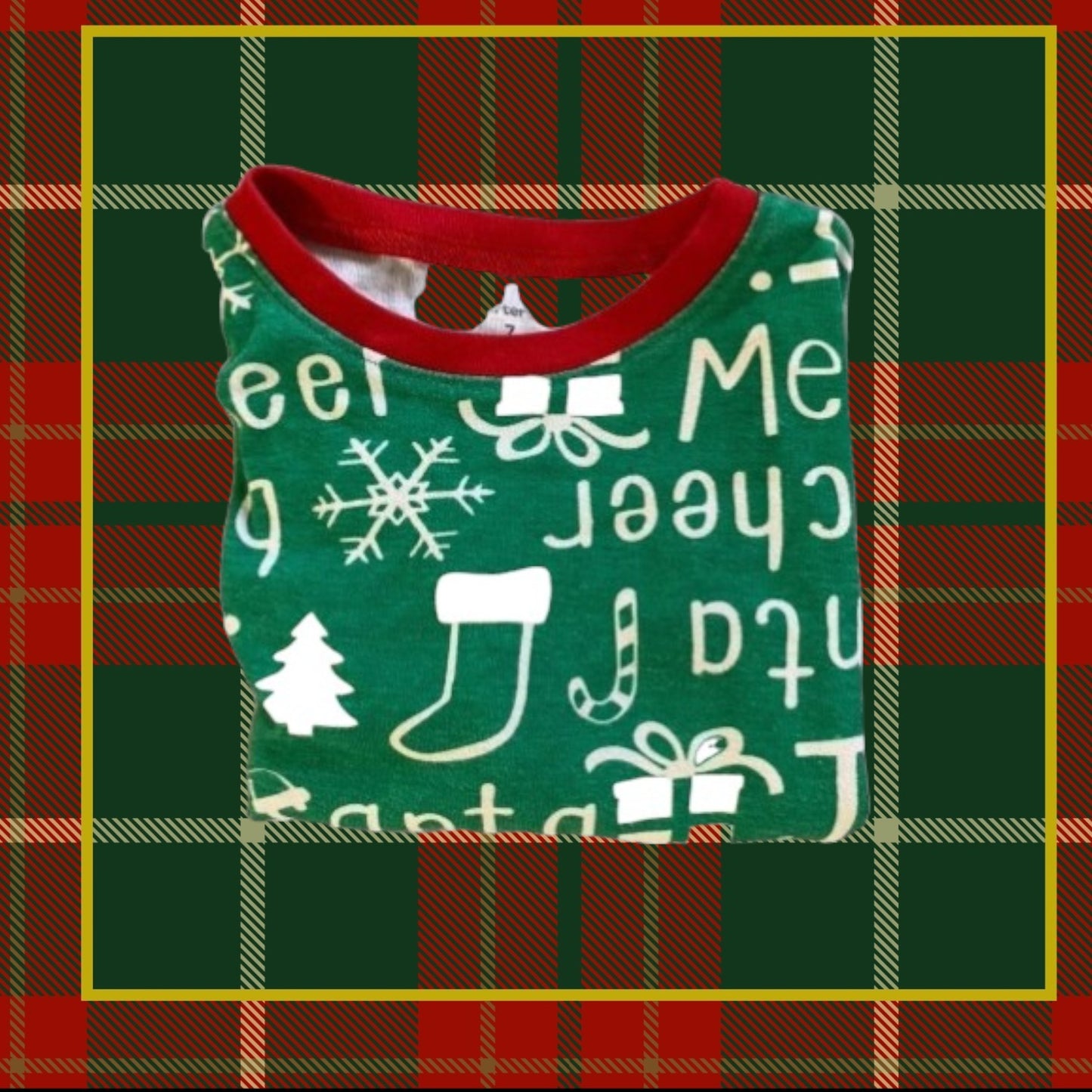 This pajama top features a festive Christmas pattern