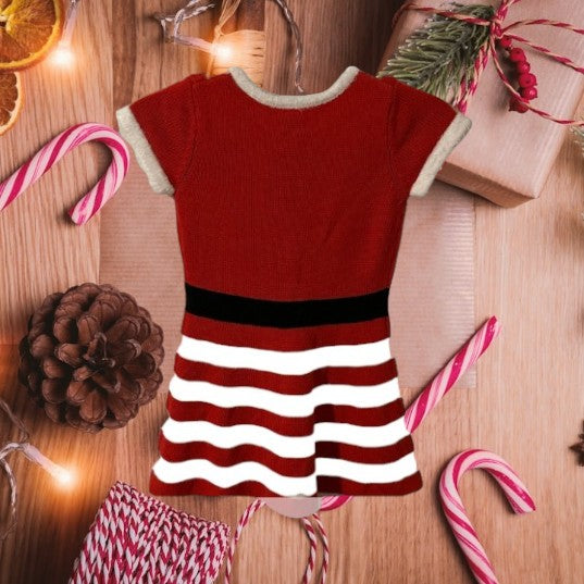 This Holiday Time Christmas dress features a classic stripe design