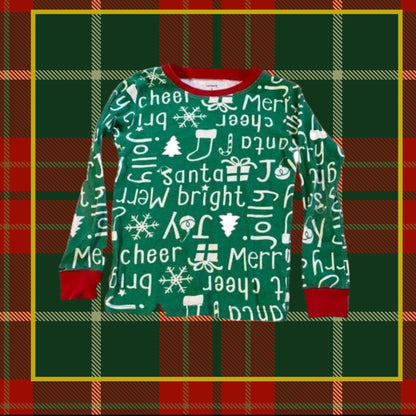 This pajama top features a festive Christmas pattern