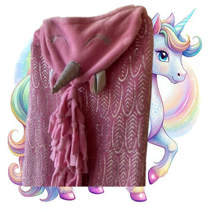 Effortlessly transform your cozy sleepovers into magical adventures with our Justice silver sparkle unicorn design hoodie blanket wrap