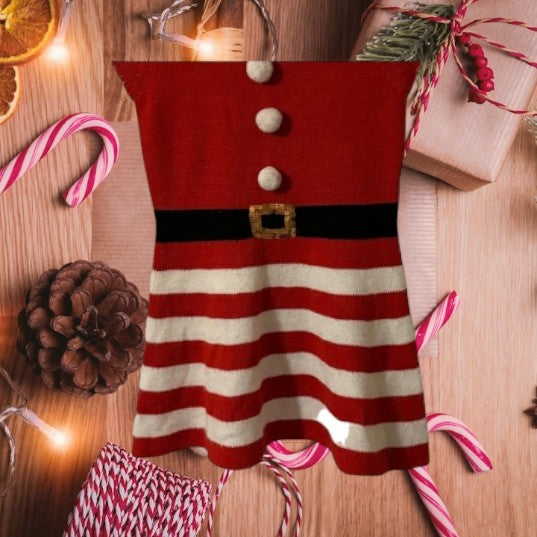 This Holiday Time Christmas dress features a classic stripe design