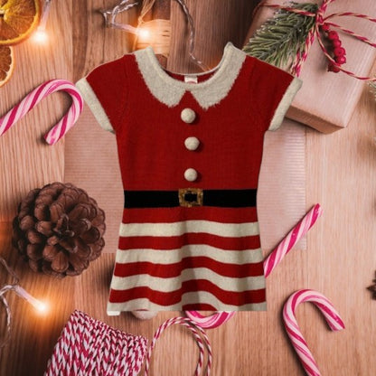 This Holiday Time Christmas dress features a classic stripe design in festive red, white and black
