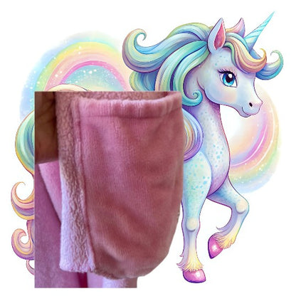 Effortlessly transform your cozy sleepovers into magical adventures with our Justice silver sparkle unicorn design hoodie blanket wrap