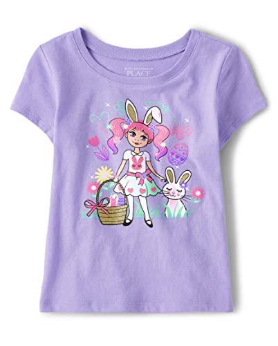 The Children's Place Baby Toddler Short Sleeve Graphic T-Shirt, Purple Easter Girl