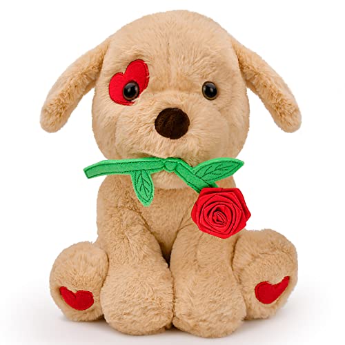 Valentines Day Cute Plush Stuffed Puppy Dog with Rose