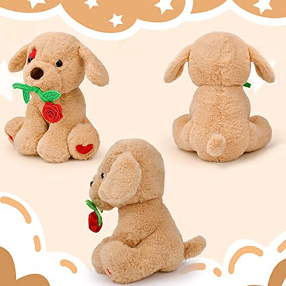 Valentines Day Cute Plush Stuffed Puppy Dog with Rose