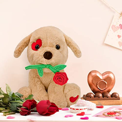 Valentines Day Cute Plush Stuffed Puppy Dog with Rose