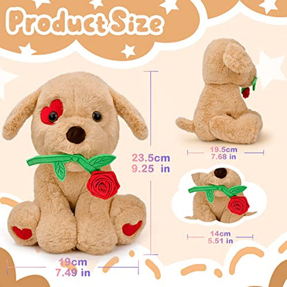 Valentines Day Cute Plush Stuffed Puppy Dog with Rose