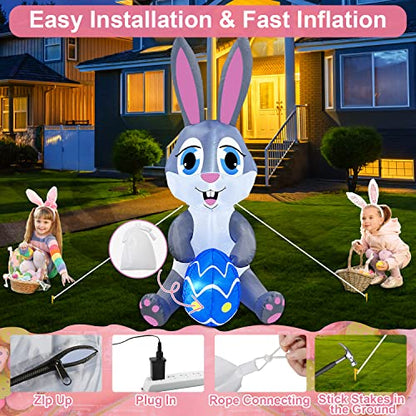zukakii 5FT Easter Bunny Inflatable Decoration with Bright Led Lights for Outdoors