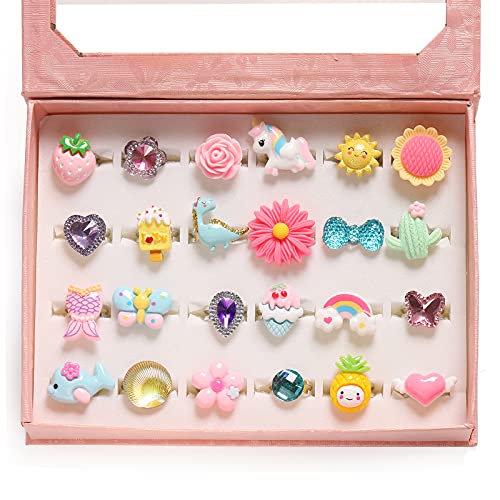 PinkSheep Little Girl Jewel Rings in Box (24 Lovely Rings)