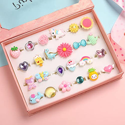 PinkSheep Little Girl Jewel Rings in Box (24 Lovely Rings)