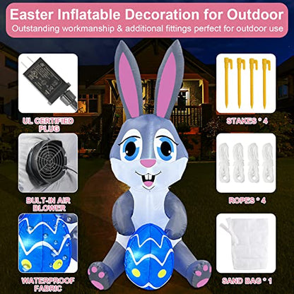 zukakii 5FT Easter Bunny Inflatable Decoration with Bright Led Lights for Outdoors