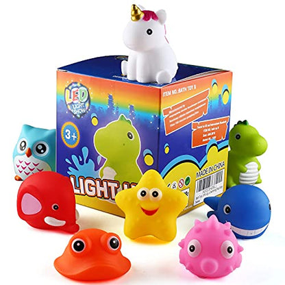 8 Pcs Light Up Floating Rubber Bath Toys, Flashing Color Changing Light in Water