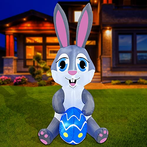 zukakii 5FT Easter Bunny Inflatable Decoration with Bright Led Lights for Outdoors