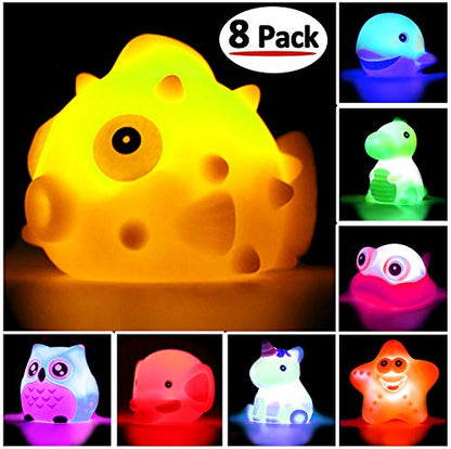 8 Pcs Light Up Floating Rubber Bath Toys, Flashing Color Changing Light in Water