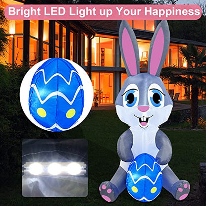 zukakii 5FT Easter Bunny Inflatable Decoration with Bright Led Lights for Outdoors