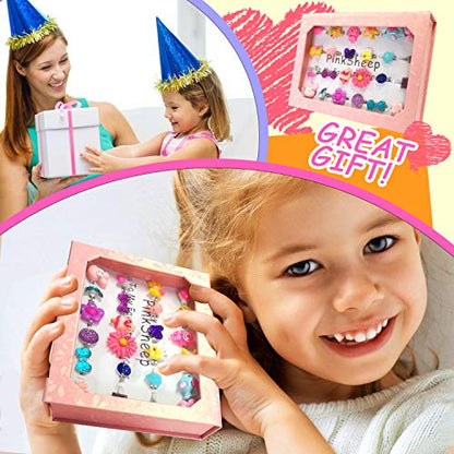 PinkSheep Little Girl Jewel Rings in Box (24 Lovely Rings)