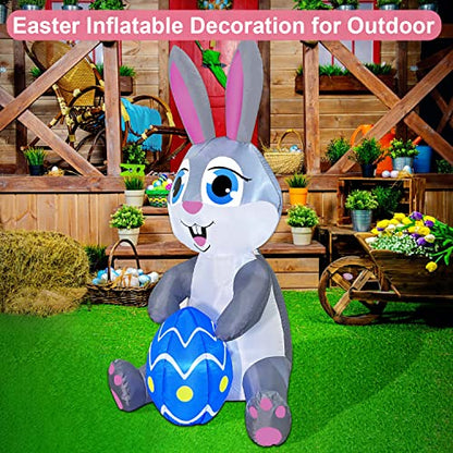 zukakii 5FT Easter Bunny Inflatable Decoration with Bright Led Lights for Outdoors