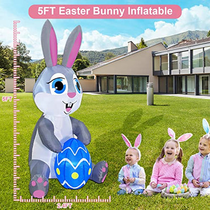 zukakii 5FT Easter Bunny Inflatable Decoration with Bright Led Lights for Outdoors