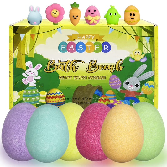 Easter-themed Bath Bombs with Squishy Toys Inside, 6 pack
